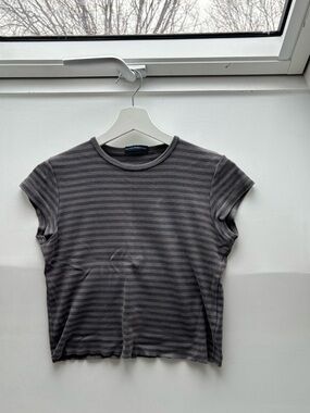 Brandy Melville Gray Striped Short Sleeve Tee
